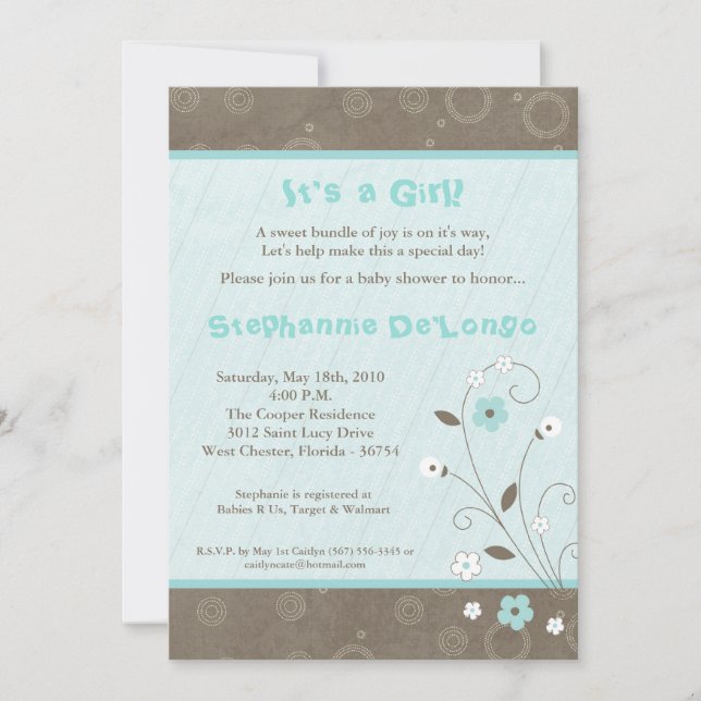 5x7 Printemps Fleur bleue Baby shower Invitation (Devant)