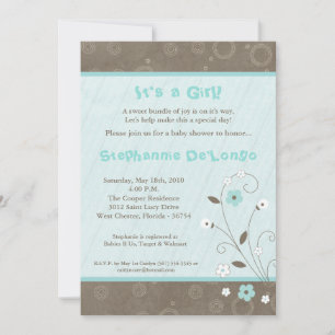 5x7 Printemps Fleur bleue Baby shower Invitation