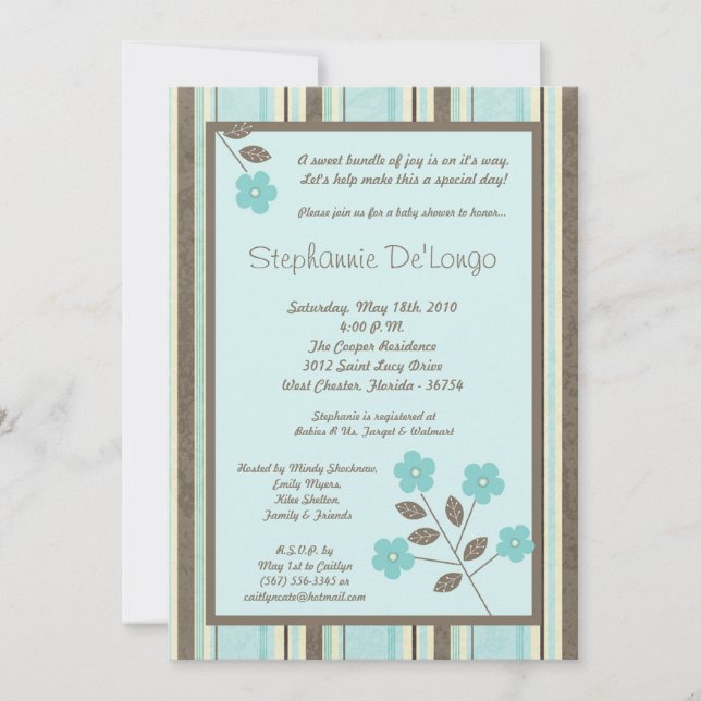 5x7 Printemps Fleur bleue Baby shower Invitation (Devant)