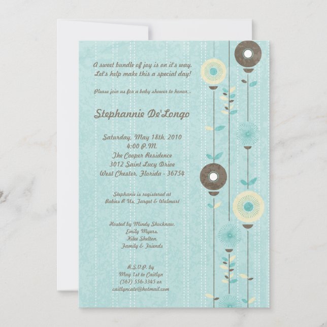 5x7 Printemps Fleur bleue Baby shower Invitation (Devant)