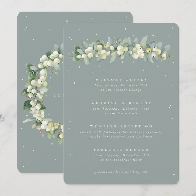 5x7 Programme de mariage à l'eucalyptus et neigeus (Devant / Derrière)