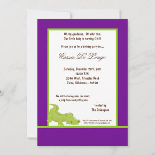 5x7 Purple Aligator Anniversaire Invitation