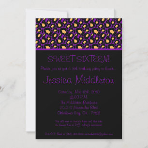 5x7 Purple Cheetah Imprimer 16e invitation anniver