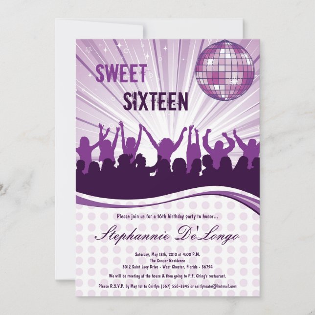 5x7 Purple Dance Party 16e anniversaire Invitation (Devant)