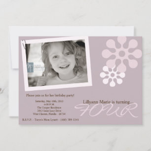 5x7 Purple Flower Photo Invitation à la fête d'ann