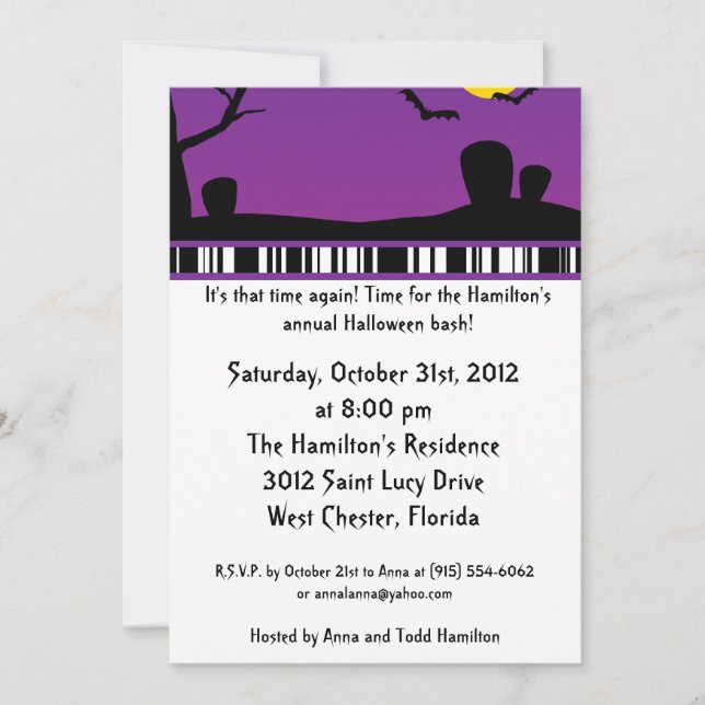 5x7 Purple Night Halloween Fête Invitation (Devant)