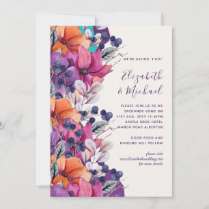 5x7 Purple Orange Floral Mariage Invitation