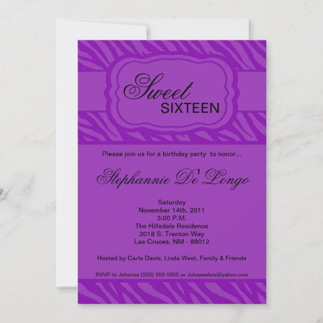 5x7 Purple Zebra Imprimer Anniversaire Invitation (Devant)