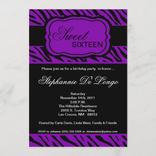 5x7 Purple Zebra Imprimer Invitation à la fête d'a