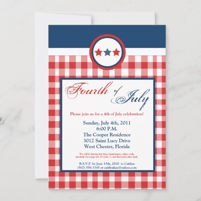 5x7 Quatrième 4 juillet Fête Invitation (Devant)