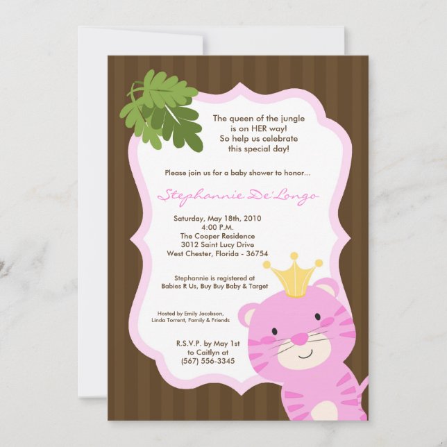 5x7 Queen of the Jungle Invitation Baby shower (Devant)