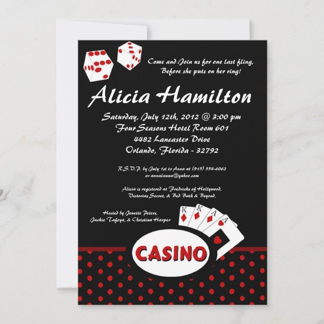 5x7 Red & Black Las Vegas Bachelorette Invitation (Devant)