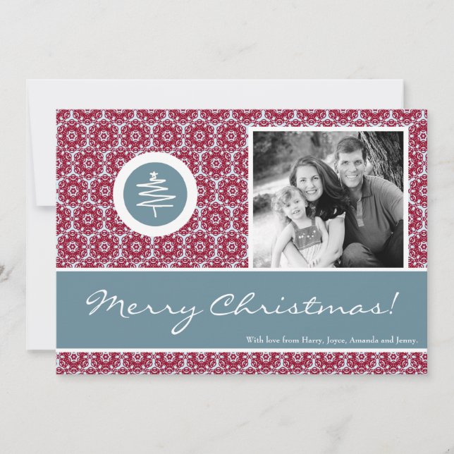 5x7 Red Blue Christmas Tree photo de la carte de N (Devant)