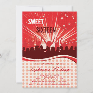 5x7 Red Dance Party 16e anniversaire Invitation