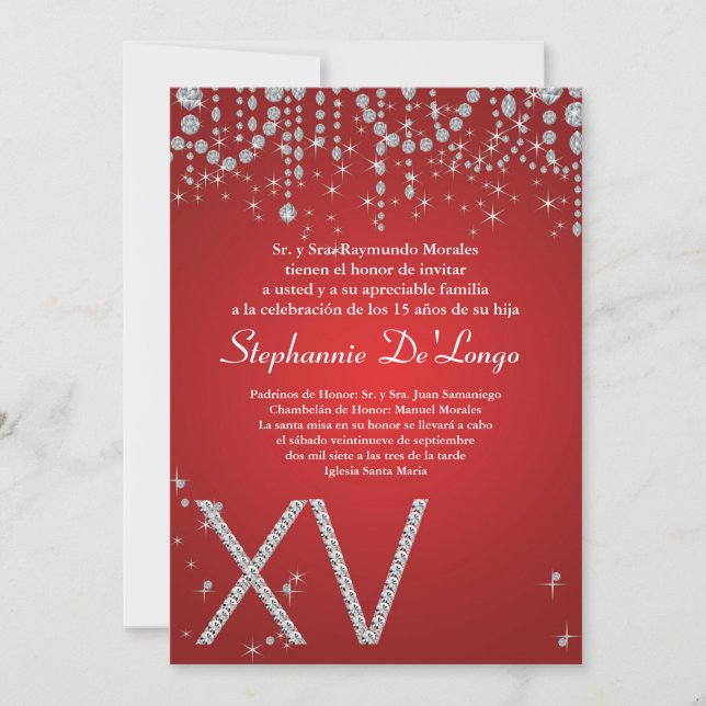 5x7 Red Diamond Quinceanera Invitation d'anniversa (Devant)