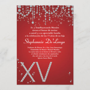 5x7 Red Diamond Quinceanera Invitation d'anniversa
