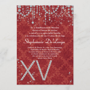 5x7 Red Diamond Quinceanera Invitation d'anniversa