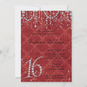 5x7 Red Diamond Sweet 16 Invitation anniversaire