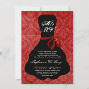 5x7 Red Dress Quinceanera Invitation d'anniversair