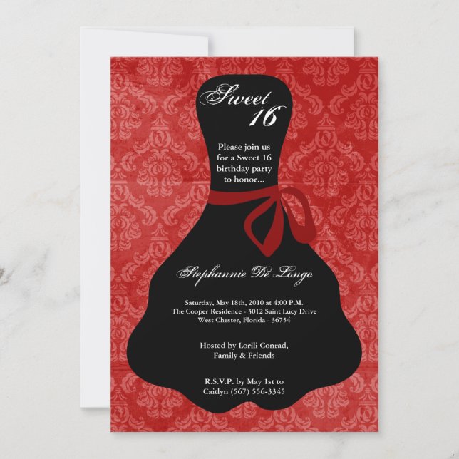 5x7 Red Dress Sweet 16 Anniversaire Invitation (Devant)