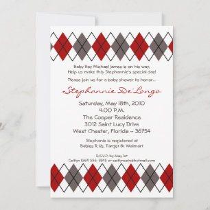 5x7 Red Grey Jacquard Punk Baby shower Invitation