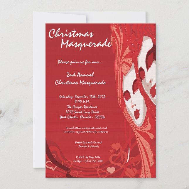 5x7 Red Masquerade Noël XMAS Invitation (Devant)