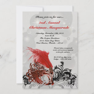 5x7 Red Masquerade Noël XMAS Invitation