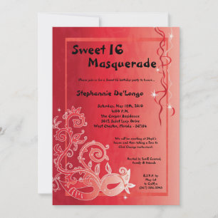 5x7 Red Masquerade Sweet 16 Invitation anniversair