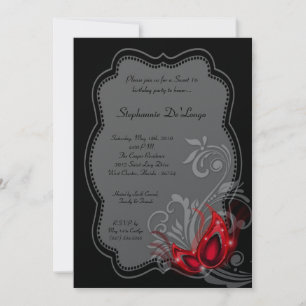 5x7 Red Masquerade Sweet 16 Invitation anniversair