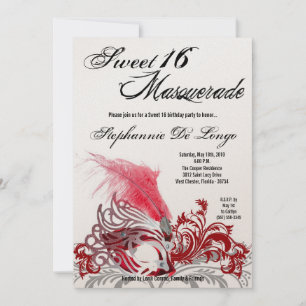 5x7 Red Masquerade Sweet 16 Invitation anniversair