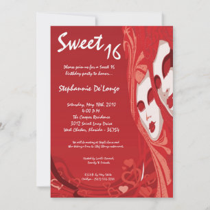 5x7 Red Masquerade Sweet 16 Invitation anniversair