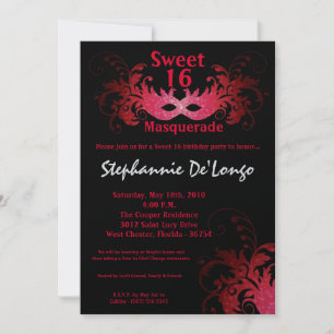 5x7 Red Masquerade Sweet 16 Invitation anniversair