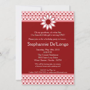 5x7 Red Polka Dot Flower Invitation de fête d'anni