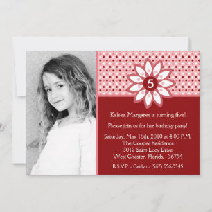 5x7 Red Polka Dot Photo Invitation de fête d'anniv