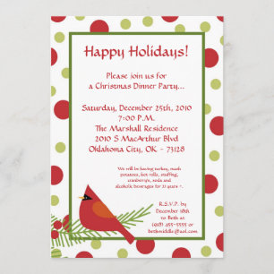 5x7 Red Robin Holly Christmas Party Invitation