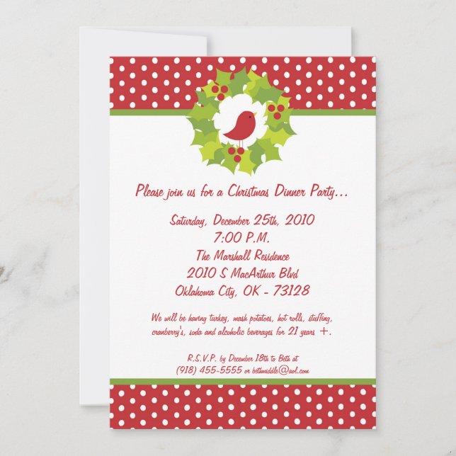 5x7 Red Robin Mistletoe Noël Invitation (Devant)
