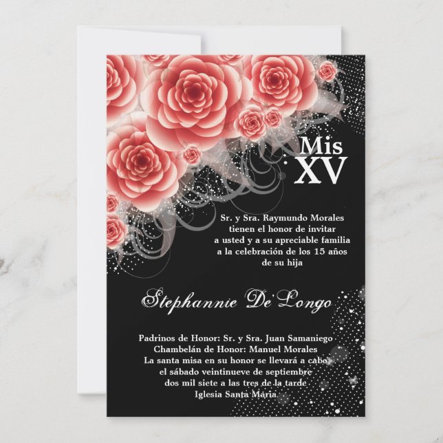 5x7 Red Roses Quinceanera Invitation d'anniversair (Devant)