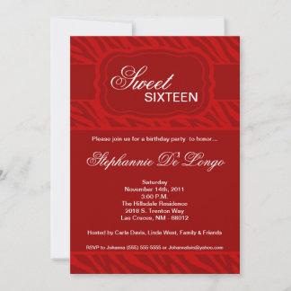 5x7 Red Zebra Imprimer Invitation de fête d'annive