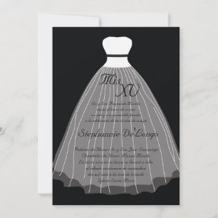 5x7 Robe noire Quinceanera Invitation d'anniversai