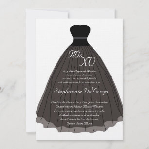 5x7 Robe noire Quinceanera Invitation d'anniversai