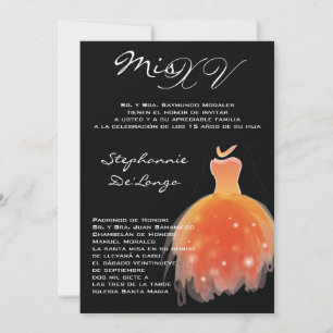 5x7 Robe Orange Quinceanera Invitation Anniversair