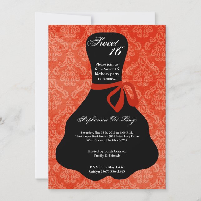 5x7 Robe orange sucré 16 Anniversaire Invitation (Devant)