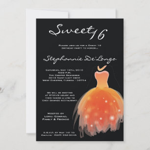5x7 Robe orange sucré 16 Anniversaire Invitation