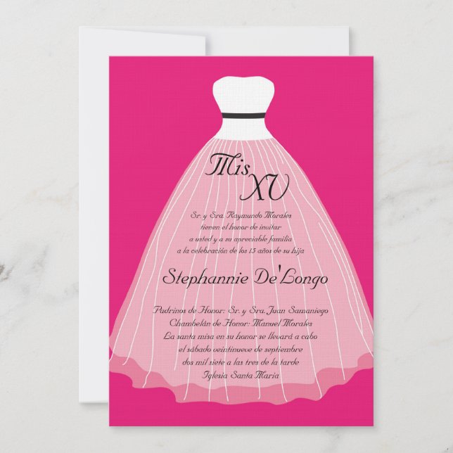 5x7 Robe rose Quinceanera Invitation Anniversaire (Devant)
