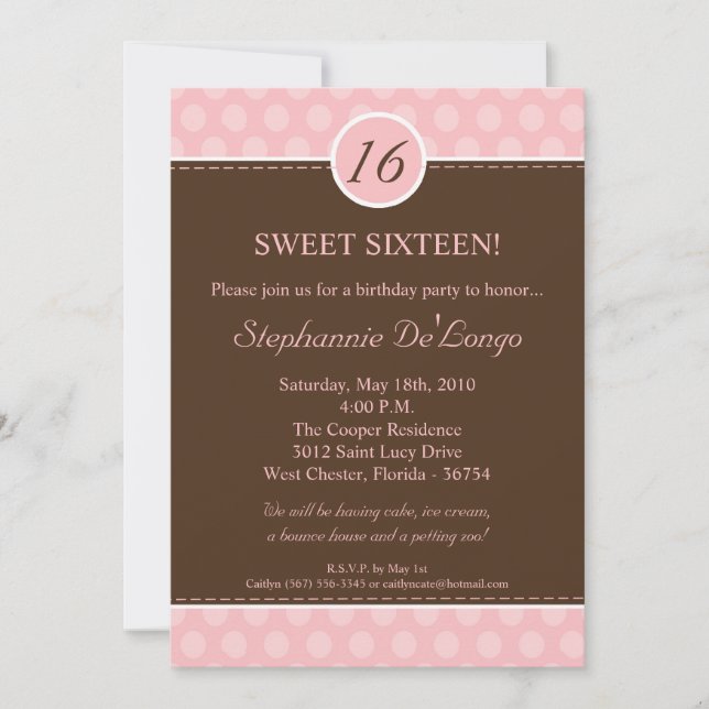5x7 rose Monogramme Pointe Polka 16 Invitation Ann (Devant)