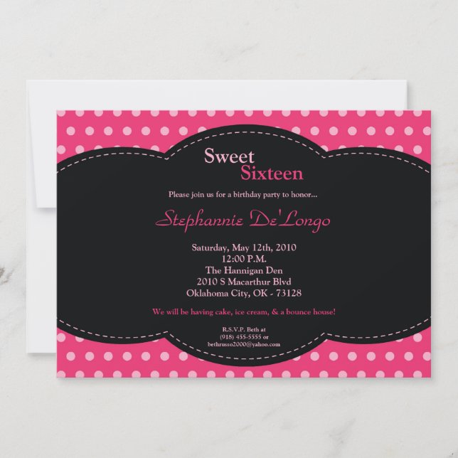 5x7 rose Polkadot doux 16 Anniversaire Invitation (Devant)