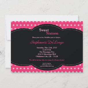 5x7 rose Polkadot doux 16 Anniversaire Invitation
