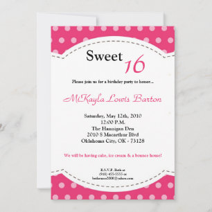 5x7 rose Polkadot doux 16 Anniversaire Invitation