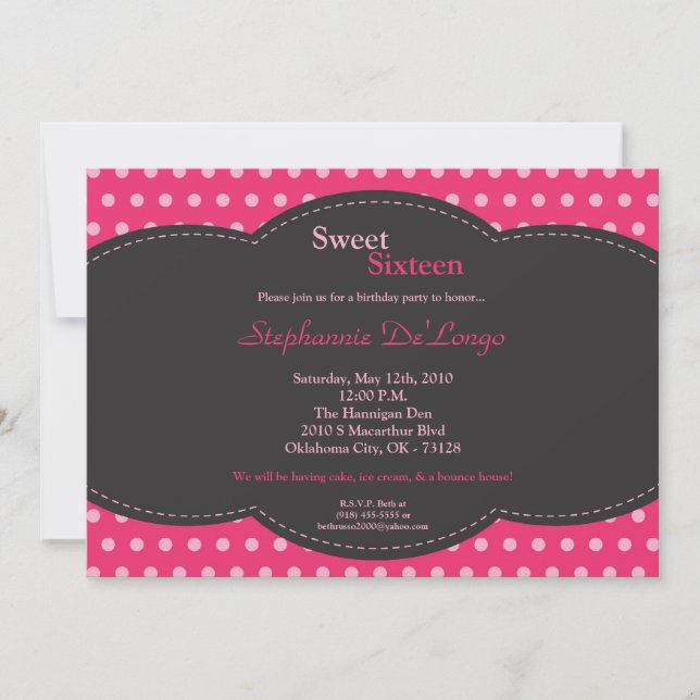 5x7 rose Polkadot doux 16 Anniversaire Invitation (Devant)