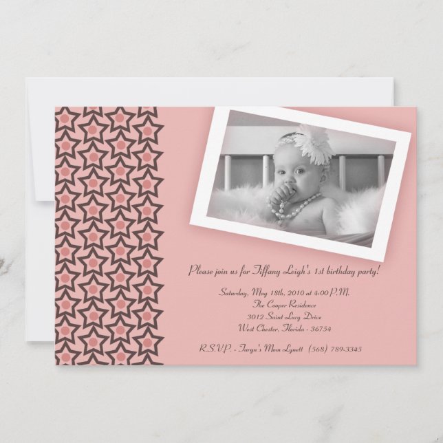 5x7 Rose Star Photo Invitation fête d'anniversaire (Devant)